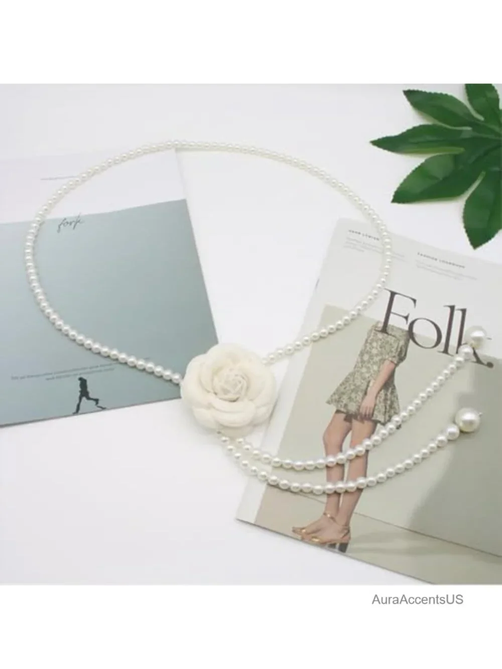 Large Floral Pearl Bead Waist Belt Faux Leather